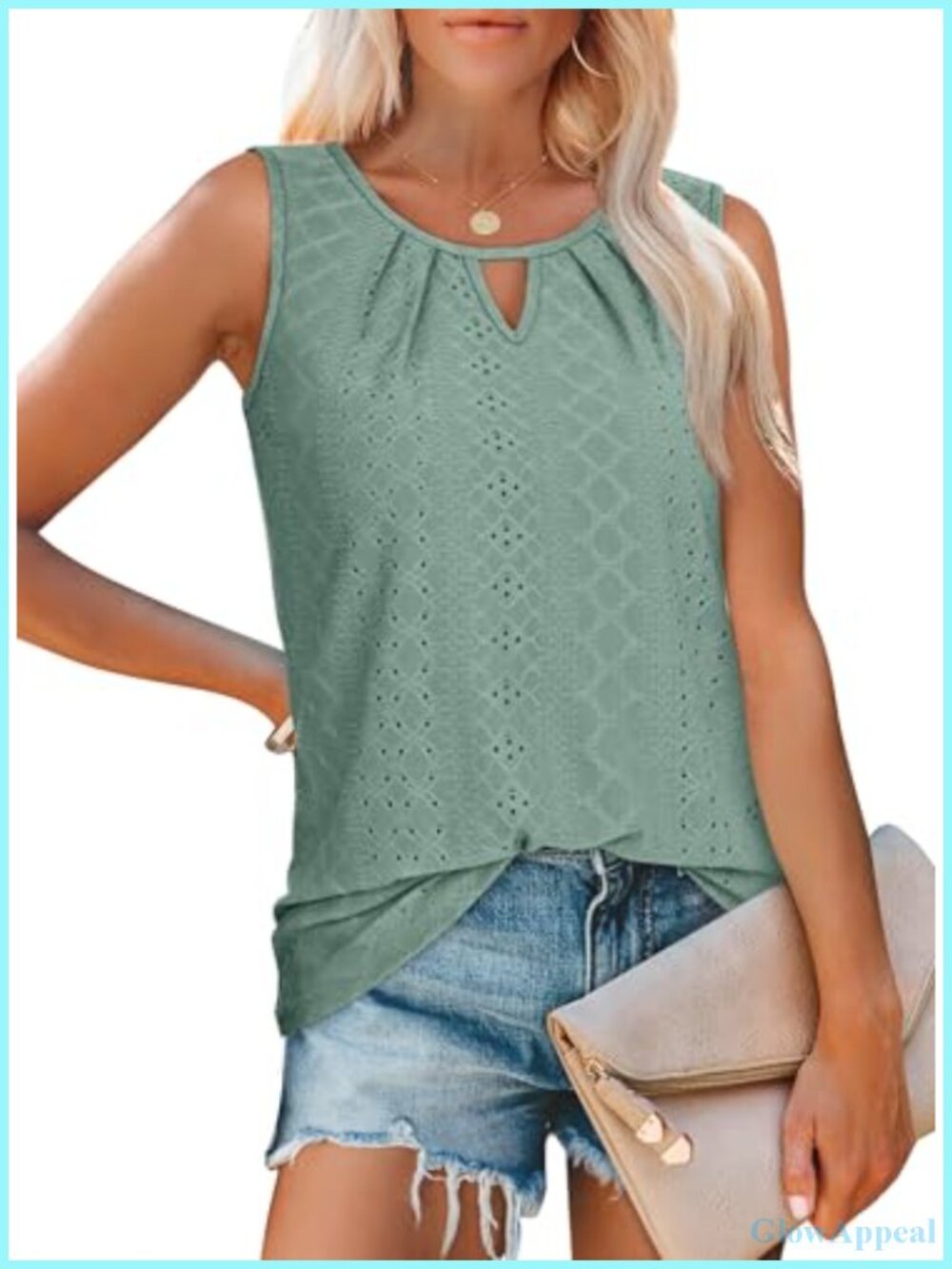 Womens Loose Fit Keyhole Neck Tank Top Sleeveless Summer Tunic